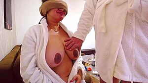 Blind big tits crave banana, but he demands blowjob!