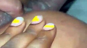 In a steamy threesome, ebony lovers engage in riding, cowgirl, and doggystyle with big cocks and asses.