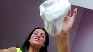 Hot girl gives jerk off instructions with foot fetish, humiliation, and mouth fuck in femdom bdsm.