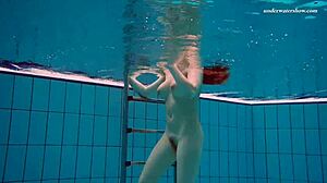 horny teen 18+ vesta in bikini gets bold underwater sex in pool, showering with passion.