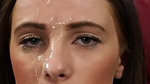 Flirty honey sucks jizz for facial.