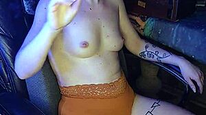 sat down to smoke without a bra. asian cigarette fetish in naked sexy pose.