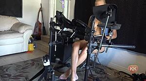 Blonde Model Pumps Drummer Pedal With Barefoot Toes