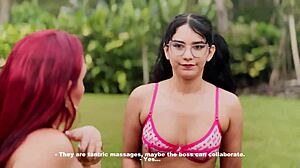 Beautiful milf relaxes in hot teen 18+ spa, exposing tits during orgy fun!