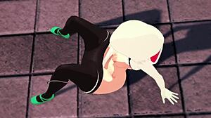 spider-gwen gwen stacy masturbates then gets fucked on rooftop