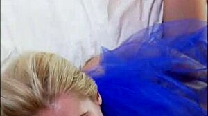 odette's teasing bed frolic with pussy play in blue lingerie