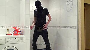 the master in blue jeans washing his feet in the bath 😏