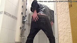 the master in blue jeans washing his feet in the bath 😏