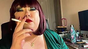 Chubby European mistress Tina Snua chain smokes while relaxing