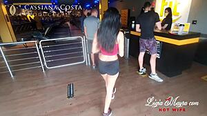 Leaving gym, I meet friend Cassiana Costa for fun