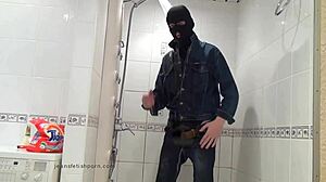 the master in blue jeans washing his feet in the bath 😏