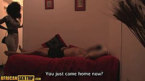 Grab afro hair ebony slut and fuck her thick lip mouth deepthroat