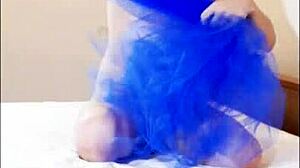 odette's teasing bed frolic with pussy play in blue lingerie