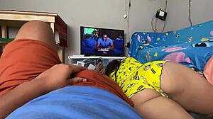 Stepsister Excited Watching American Pie, Groped in Pajamas, Suck My Dick