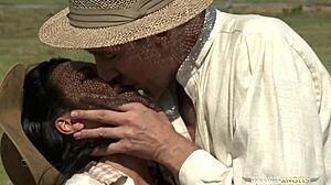 kinky brunette girl moans as her ass gets fucked outdoors