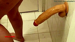 Fat BBW Masturbates With Big Dildo In Bathroom