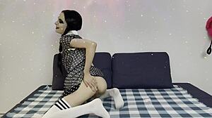 Blue-Eyed Goth Pornstar Teases, Masturbates, and Roughly Fucks Amateur Couple to Squirting Orgasm at Halloween