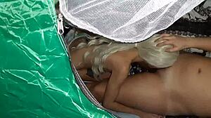 peeping cunnilingus in a tent - lesbian illusion girls