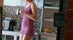 Morning cleaning in a revealing transparent dress
