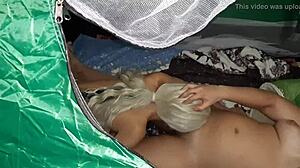 peeping cunnilingus in a tent - lesbian illusion girls