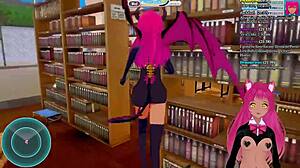 Vtuber spiller Koikatsu Party del 5 med store pupper utendørs blowjob og cum i anime hentai stil