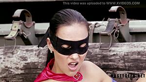 Young brunette anime parody babe with big tits gets strapon fucked in public hentai scene until orgasm