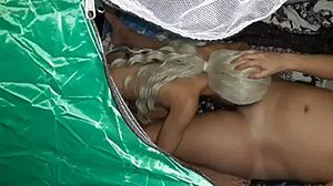 peeping cunnilingus in a tent - lesbian illusion girls