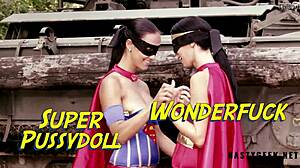 Young brunette anime parody babe with big tits gets strapon fucked in public hentai scene until orgasm