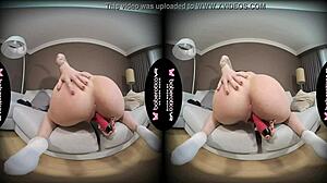 Solo Blonde Kira Teases Cock with Vibrator in VR Scene