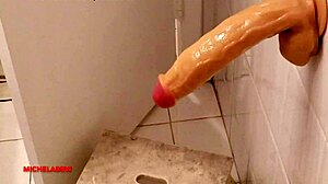 Fat BBW Masturbates With Big Dildo In Bathroom