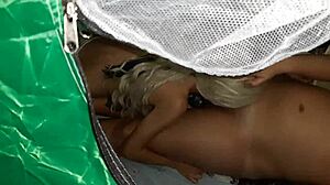 peeping cunnilingus in a tent - lesbian illusion girls