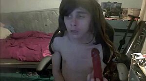 watch this shemale teen dildo her mouth and stroke her cock?