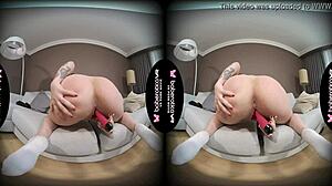 Solo Blonde Kira Teases Cock with Vibrator in VR Scene