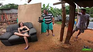 Behind-the-scenes with teen Luara Amaral getting creampied by monster cock in community.