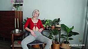 ulula, a german blonde, masturbates solo, playing with her shaved pussy and butthole