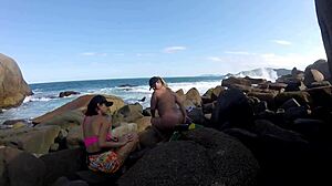 Wild beach orgy at Galheta with Ines Ventura and Joy Cardozo