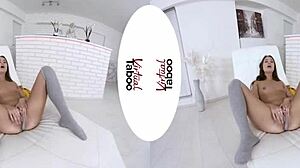 Kitty Rhapsody explores taboo pleasures with shaved pussy.