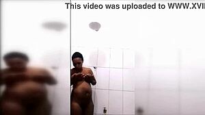 Huge-Titted Black Cutie Showers, Revealing Natural Tits