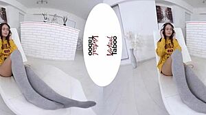 Kitty Rhapsody explores taboo pleasures with shaved pussy.