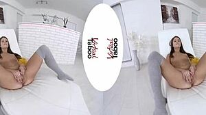 Kitty Rhapsody explores taboo pleasures with shaved pussy.