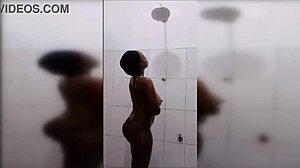 Huge-Titted Black Cutie Showers, Revealing Natural Tits