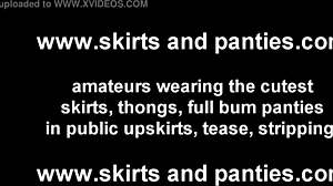 Babe Shows Cute Striped Panties In Upskirt