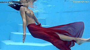 Tiny skinny pornstar Hermione Ganger enjoys the pool with natural tits. 😊