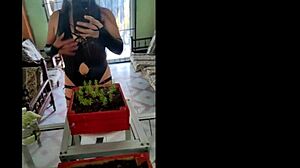 Cleaning lady wears sexy suit for subscribers