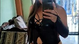 Cleaning lady wears sexy suit for subscribers