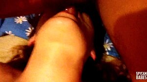 Skinny teen couple sneaks quick fuck while parents sleep nearby. Things get messy with facial finish.