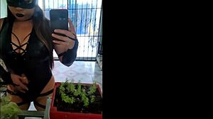 Cleaning lady wears sexy suit for subscribers