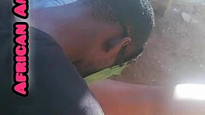 Beautiful African mature sucks monster black cock passionately.