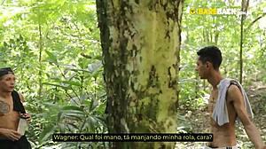 The big guy was fucking the naughty one bareback in the forest pov