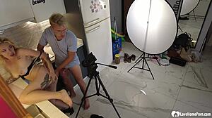 The photoshoot started innocently, but soon turned into passionate fucking with the blonde model bent over.